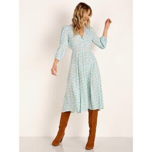 Faithfull the Brand Maud Midi Dress Tilde Floral Blue Green Rayon Crepe Size 2